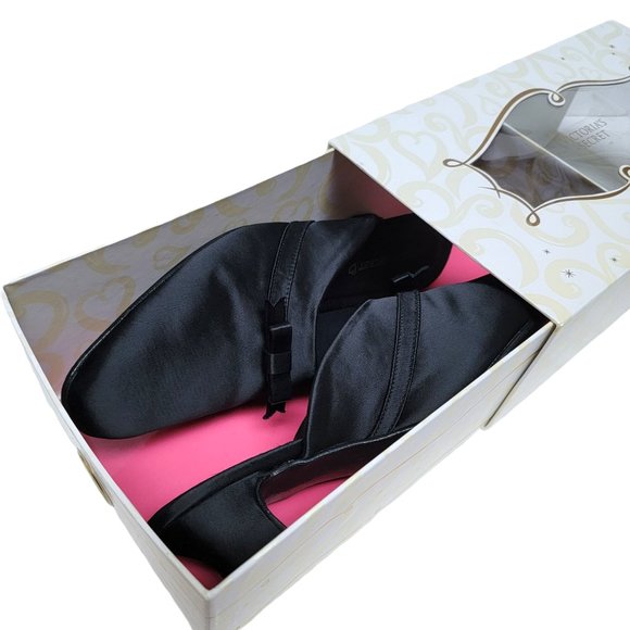 VICTORIA'S SECRET Black Satin Boudoir Slippers New w/ Box Size Medium - Picture 5 of 16